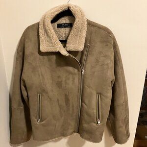 Zara Shearling Faux Suede Bomber Jacket in XXL (lightly worn)
